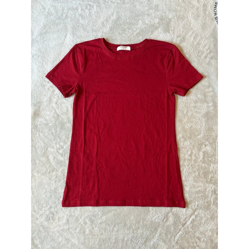 Tee shirt tshirt top red scoopneck 95% cotton basic short sleeve 4th of July